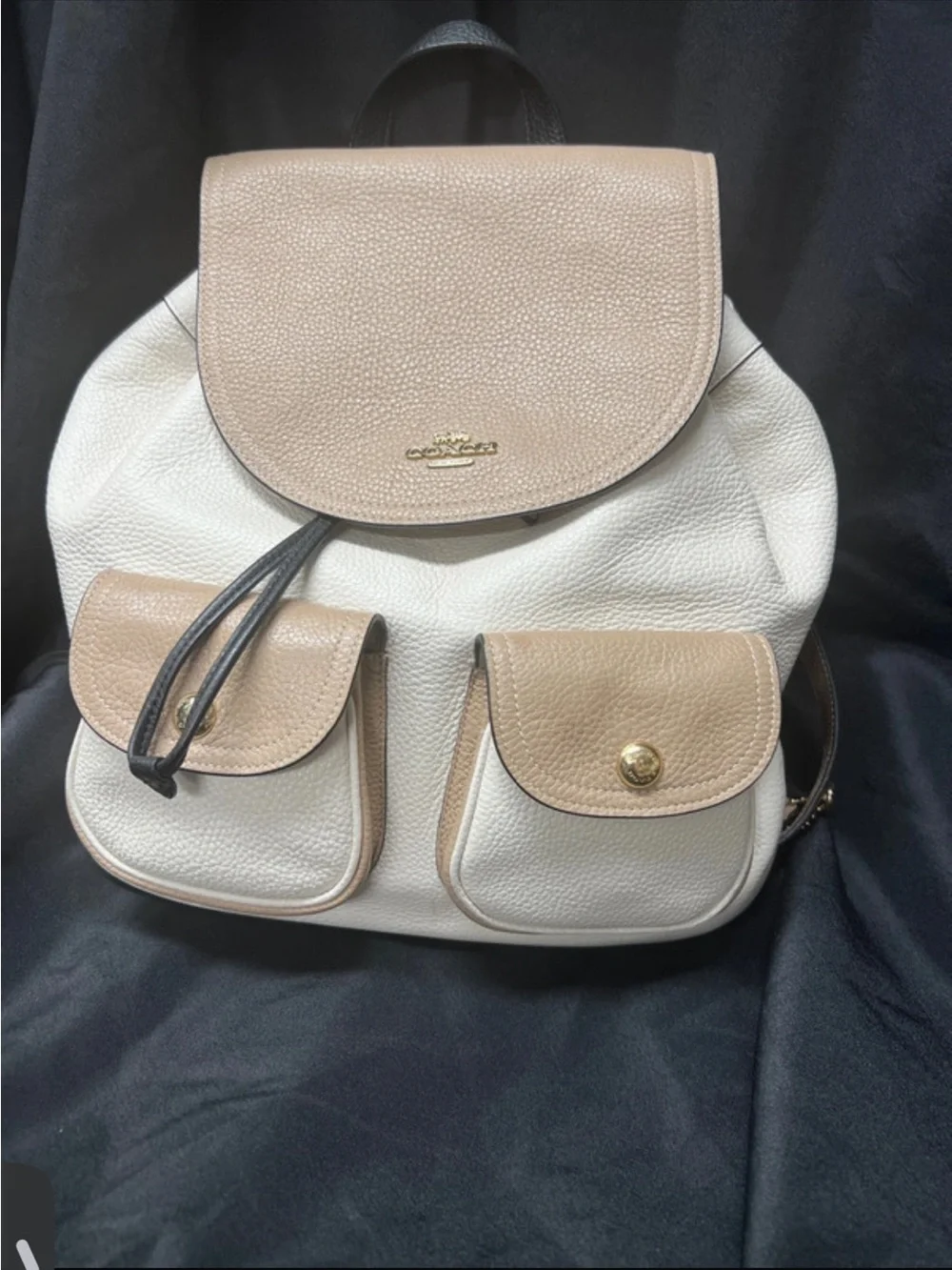 Coach Two-Tone Pebbled Leather Backpack in Beige and White